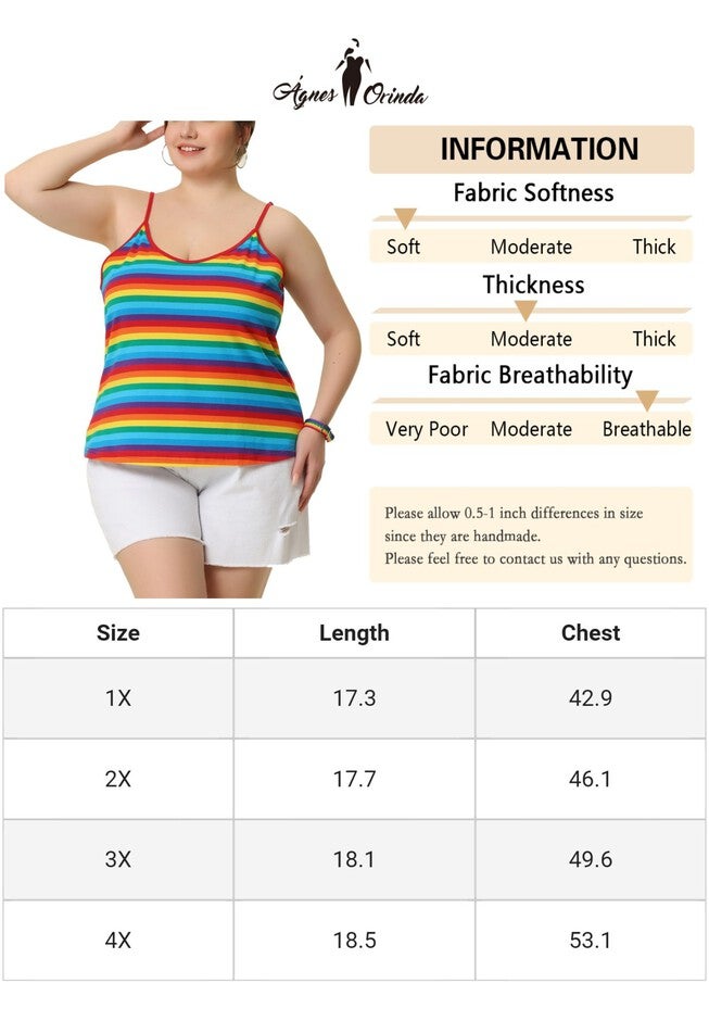 Stripe Cami Sleeveless Stretch Camisole Summer Top, Rainbow Red / Red, alternate image number null