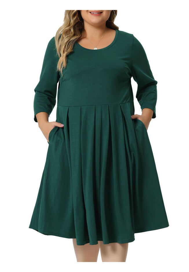 3/4 Sleeve with Pockets A Line Flowy Flare Midi Dress | Dia & Co 3/4 Sleeve with Pockets A Line Flowy Flare Midi Dress | Dia & Co