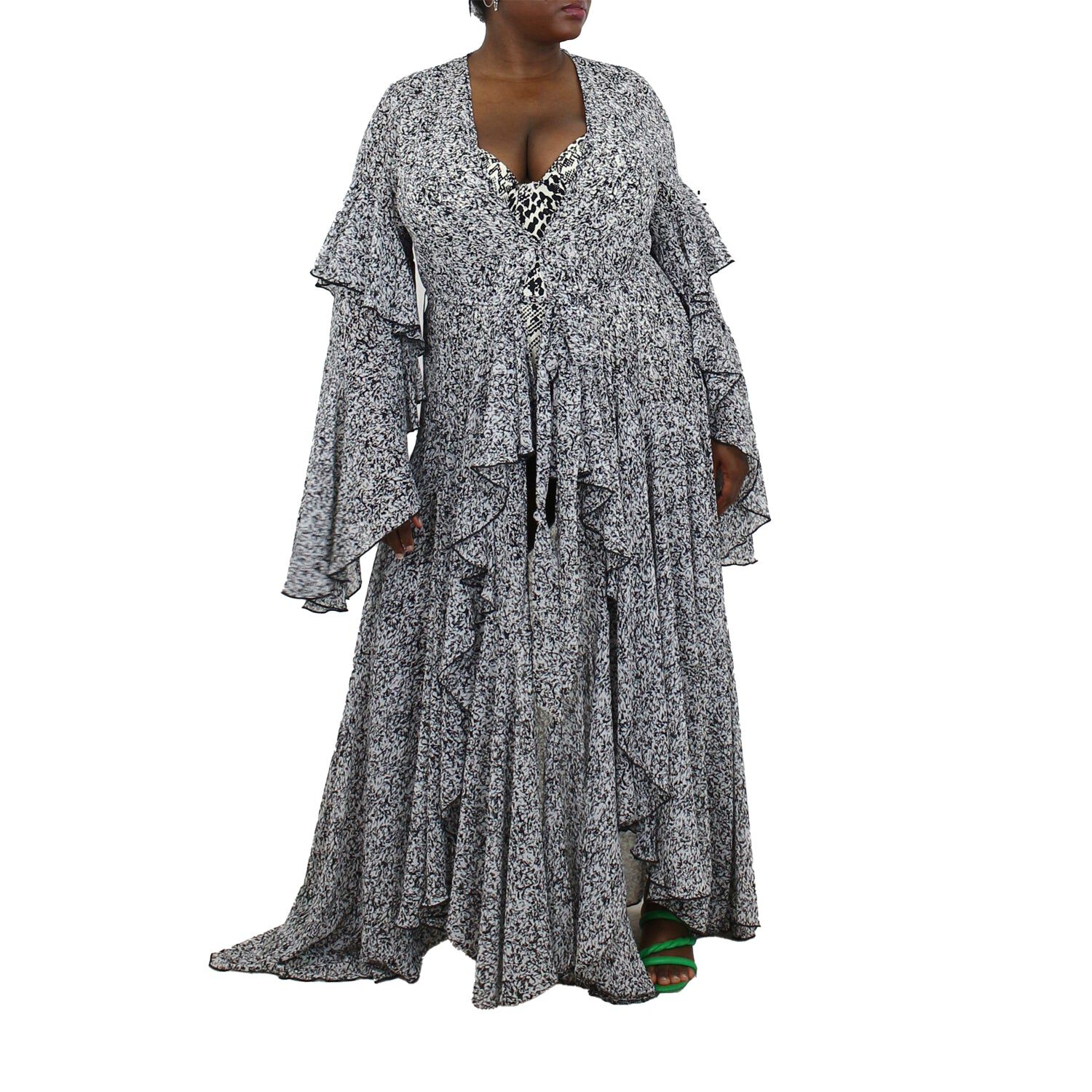 Korinne Deluxe Kaftan Black & White Abstract Print, BlackWhite / Black, alternate image number 1