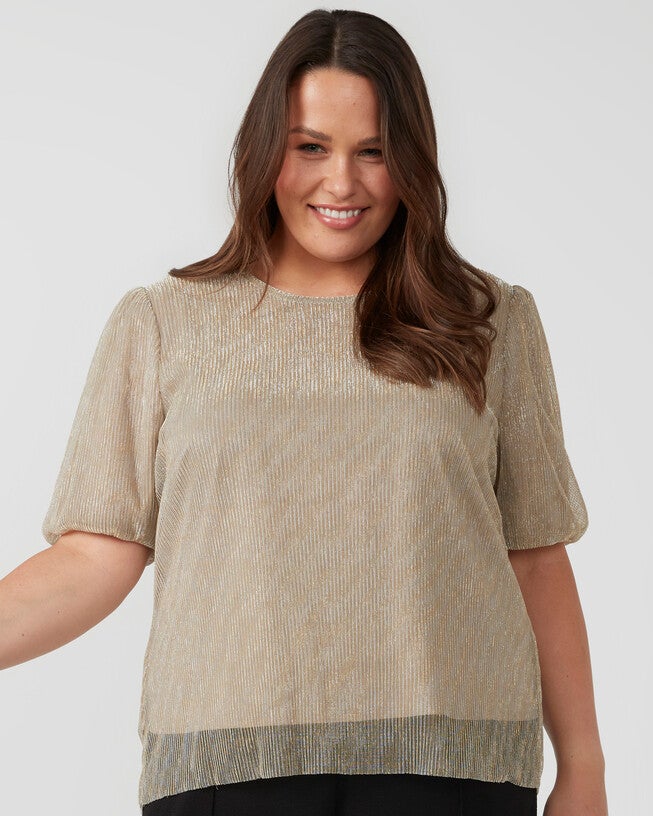 Maxime Pleated Gold Shimmer Top, , alternate image number 5