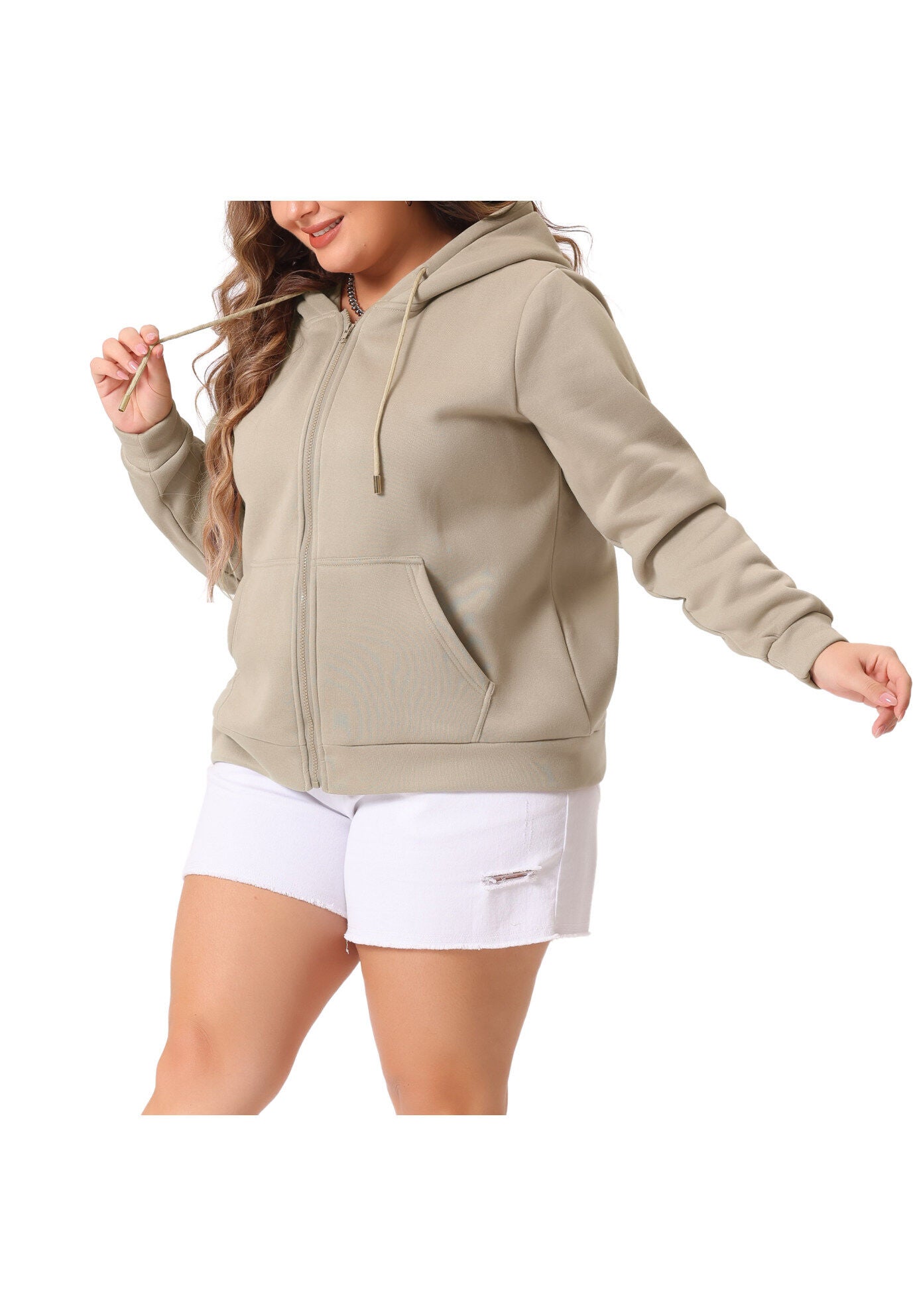 HOODIES FULL ZIP UP LONG SLEEVE SWEATSHIRT JACKET, Khaki / Beige, alternate image number 1