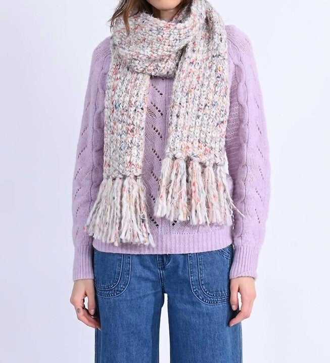 KNITTED SCARF WITH MOTTLED STITCH IN MULTICOLORED, , alternate image number null