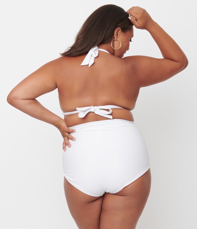 Unique Vintage Solid White Monroe High Waist Swim Bottom, , alternate image number null