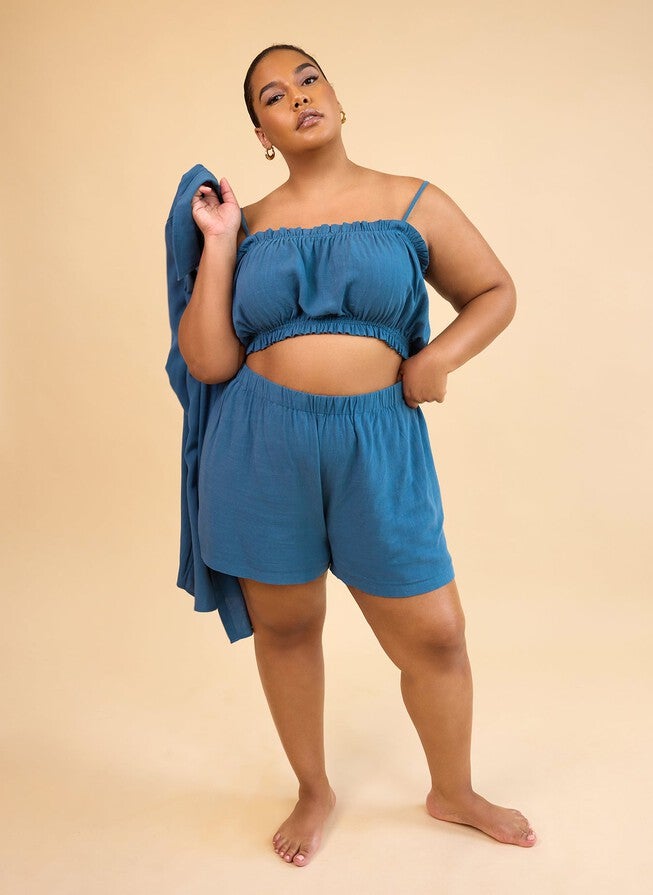 CLIO LINEN PEASANT CROP TOP - CADET BLUE, Blue / Azure Blue, alternate image number 4