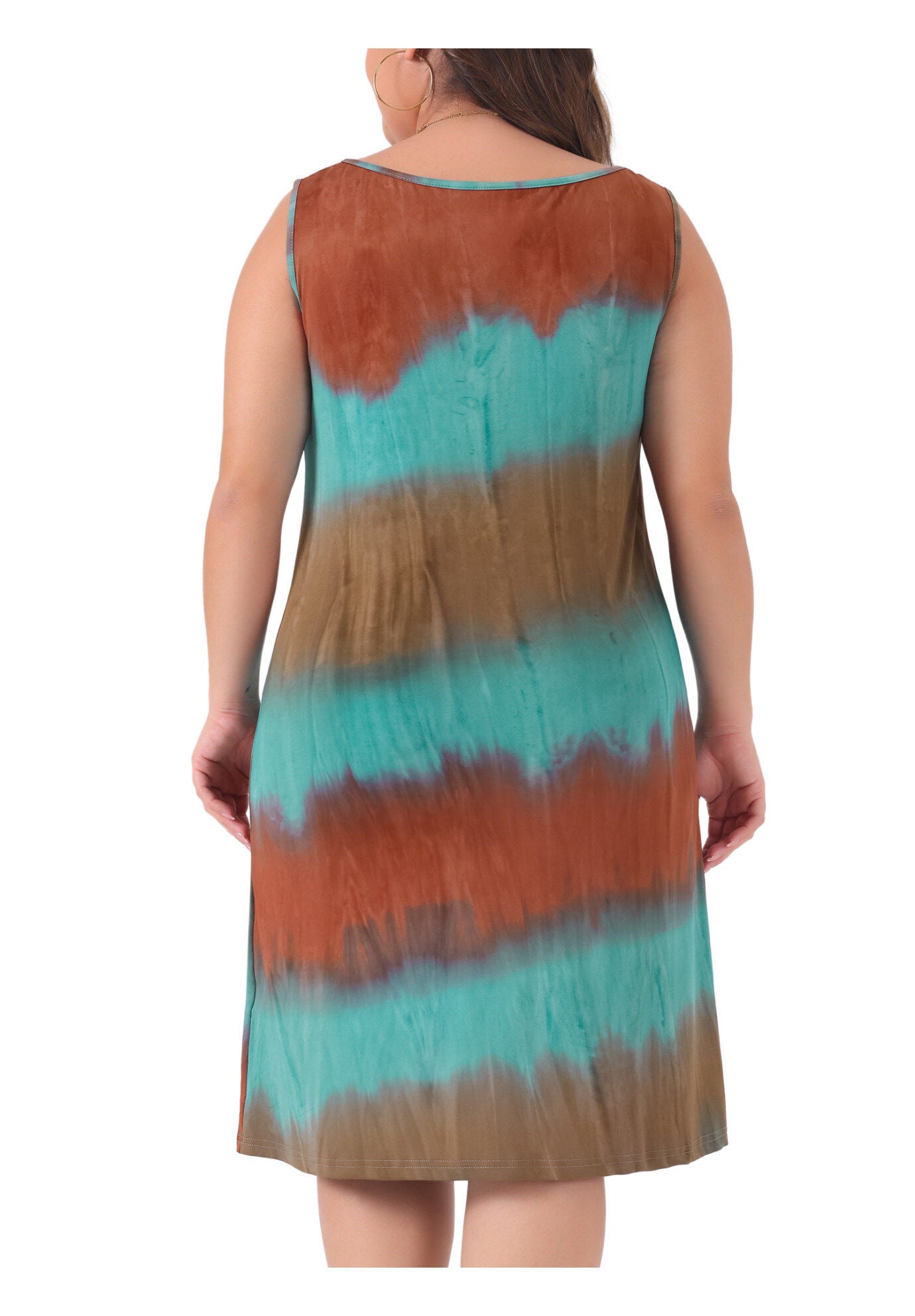 Summer Sleeveless Tie Dye Tank Loose Sundress, Blue Brown / Brown, alternate image number 3
