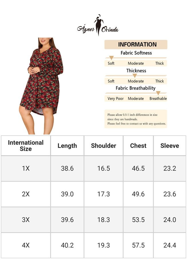 Floral Notched Lapel Button Up Nightgown, Red / Red, alternate image number 4