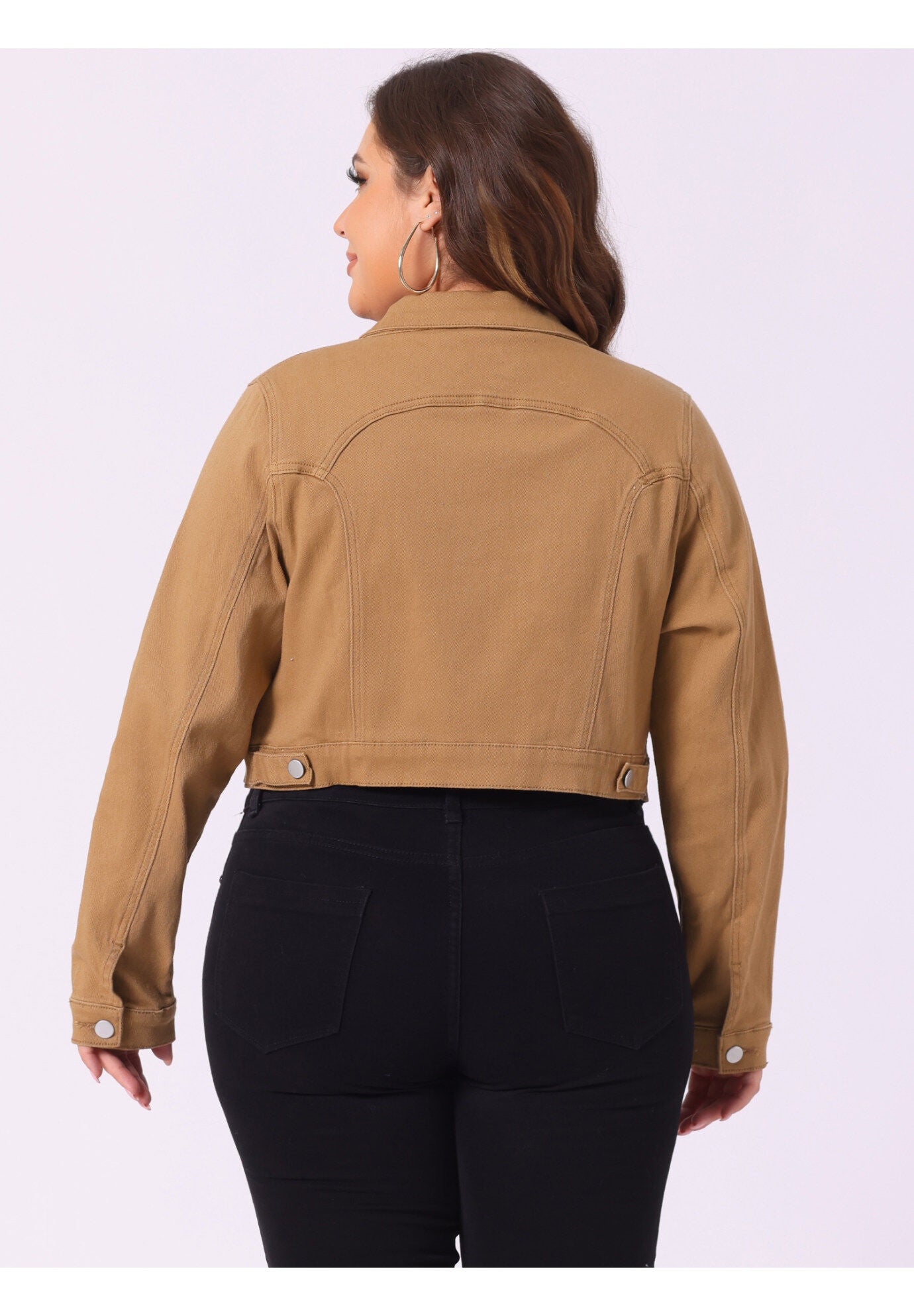 BUTTON CLOSED CROPPED DENIM JACKET, Brown / Brown, alternate image number 4