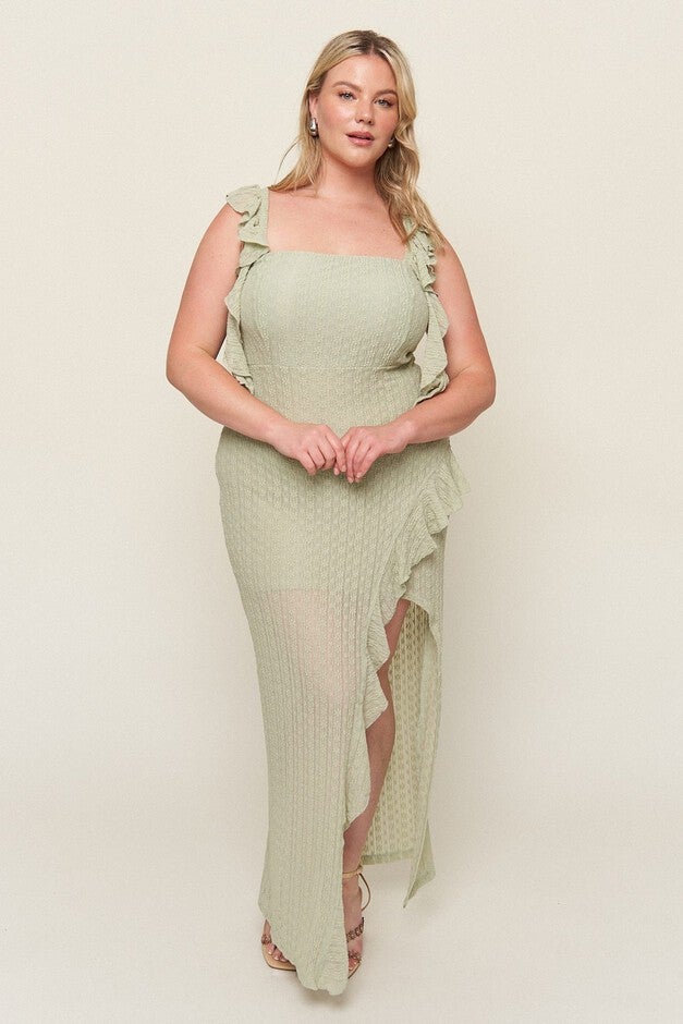 Maria Asymmetrical Lace Dress, Sage / Sage Green, hi-res image number 0