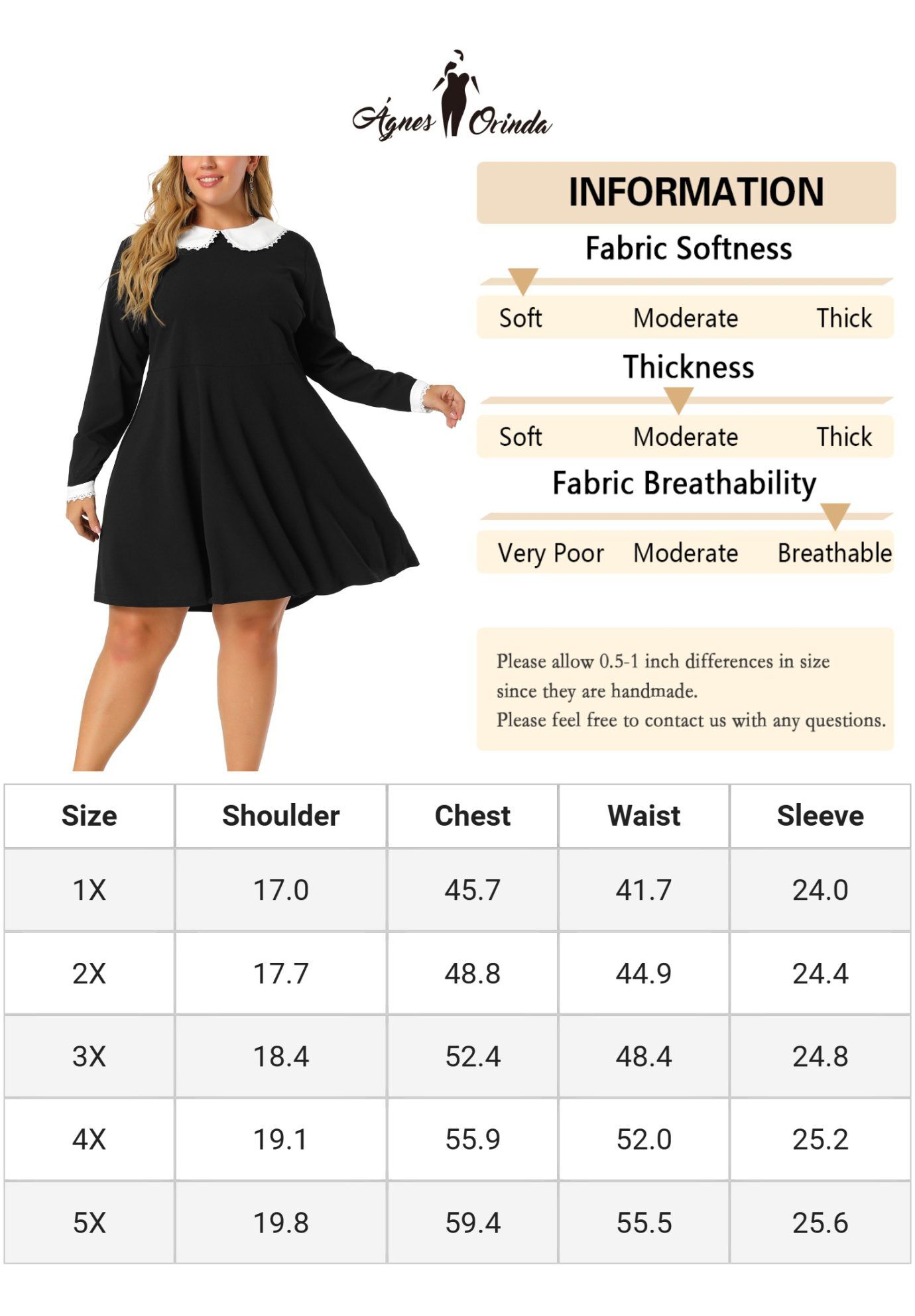 LONG SLEEVE DOLL PETER PAN COLLAR FLARE MIDI DRESS, Black / Black, alternate image number 4