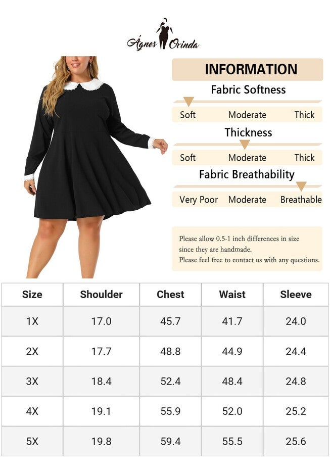 LONG SLEEVE DOLL PETER PAN COLLAR FLARE MIDI DRESS, Black / Black, alternate image number 4