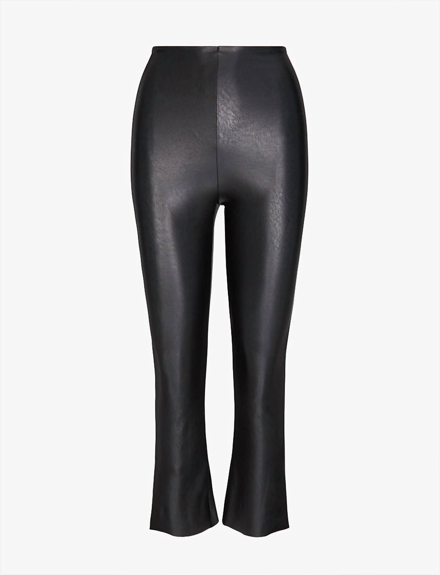 Women's Faux Leather Crop Flare Leggings in Black, , alternate image number 3