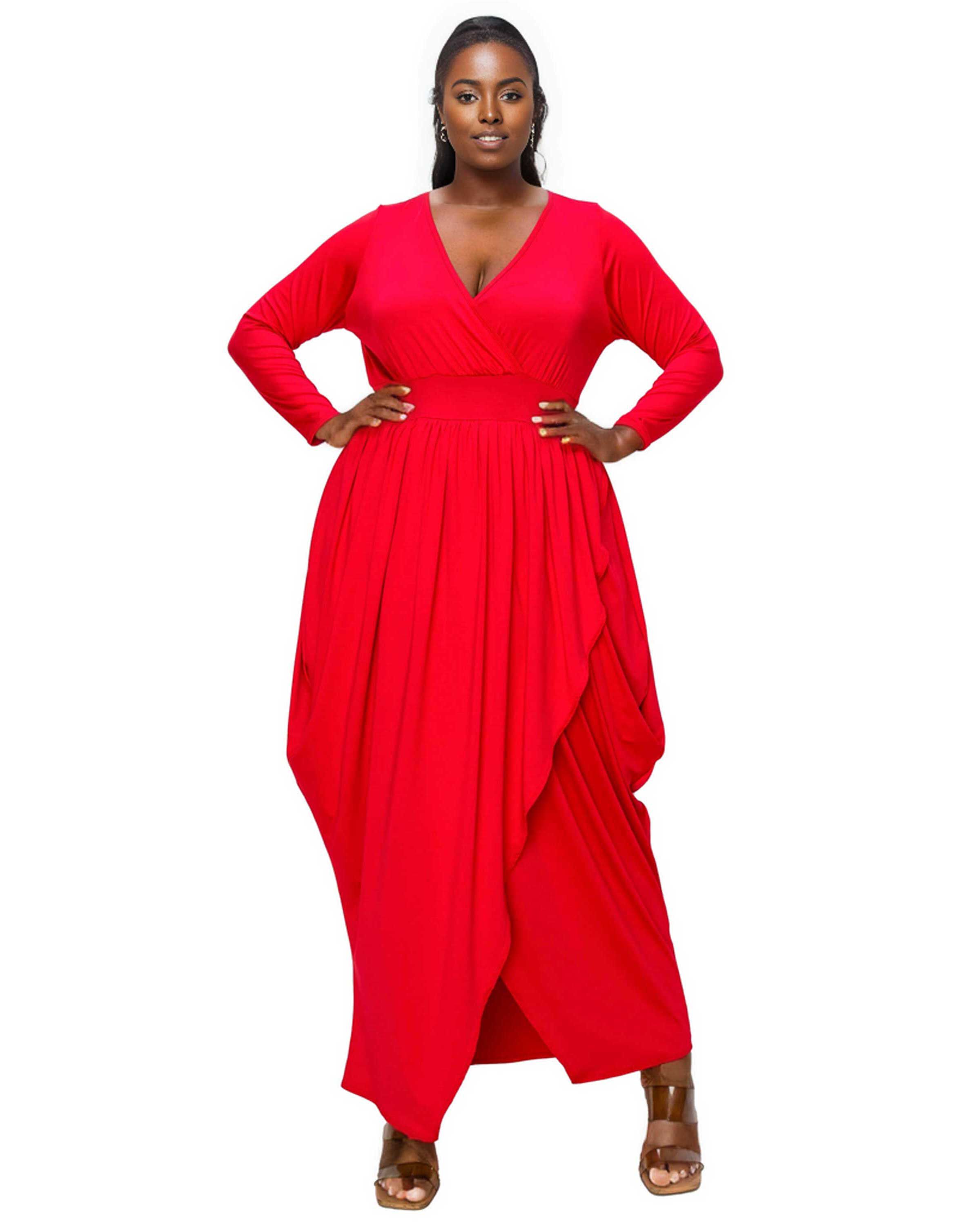 GIULIANA TULIP HEM MAXI DRESS, Red / Red, hi-res image number 0