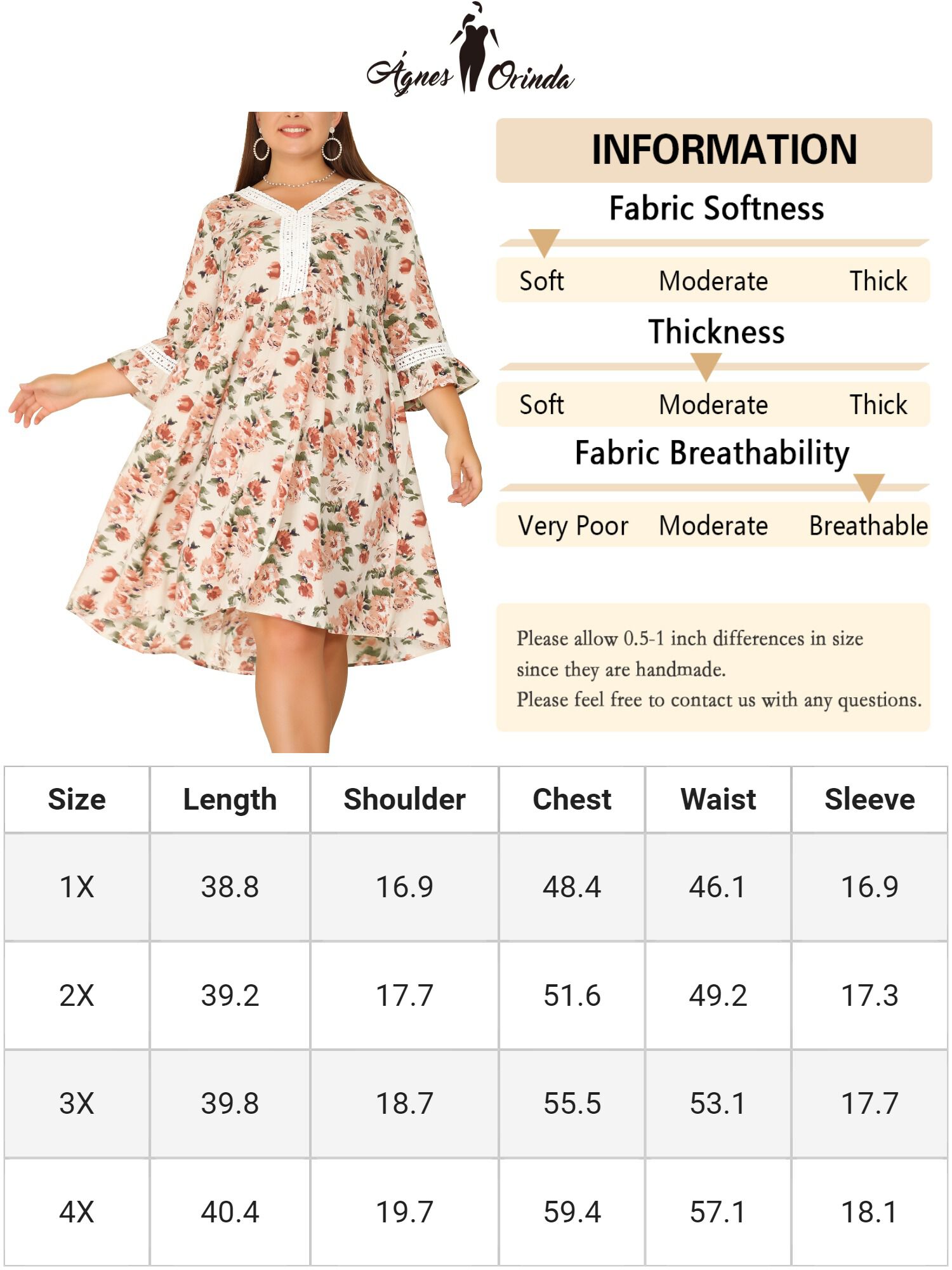 Vintage Lace Floral Ruffle V Neck 3/4 Sleeve Midi Babydoll Dress, Pink / Pink, alternate image number 4