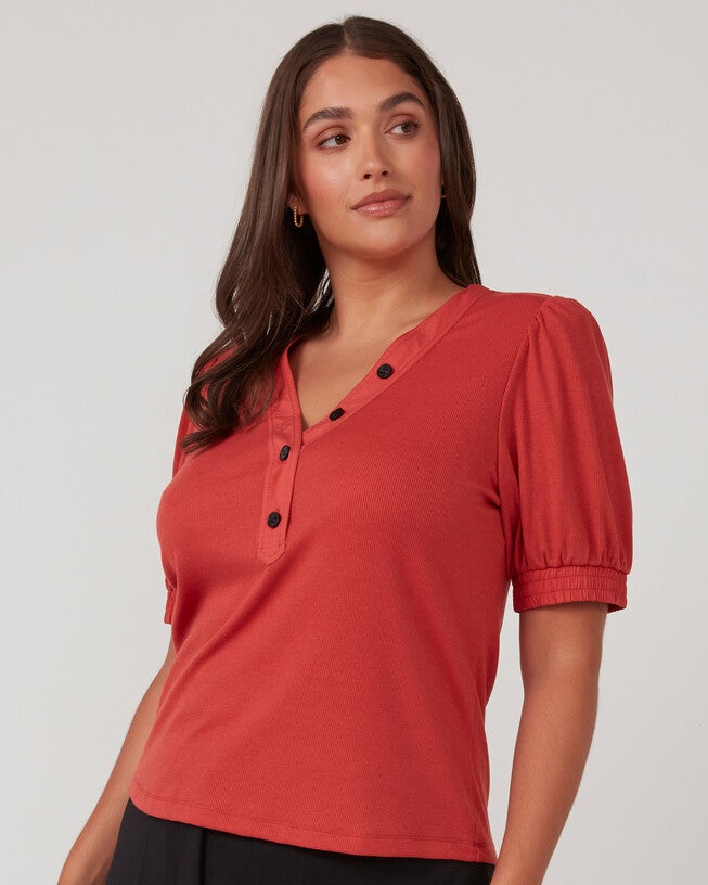 Sublime Coral Placket Front Top, Coral / Orange, alternate image number null