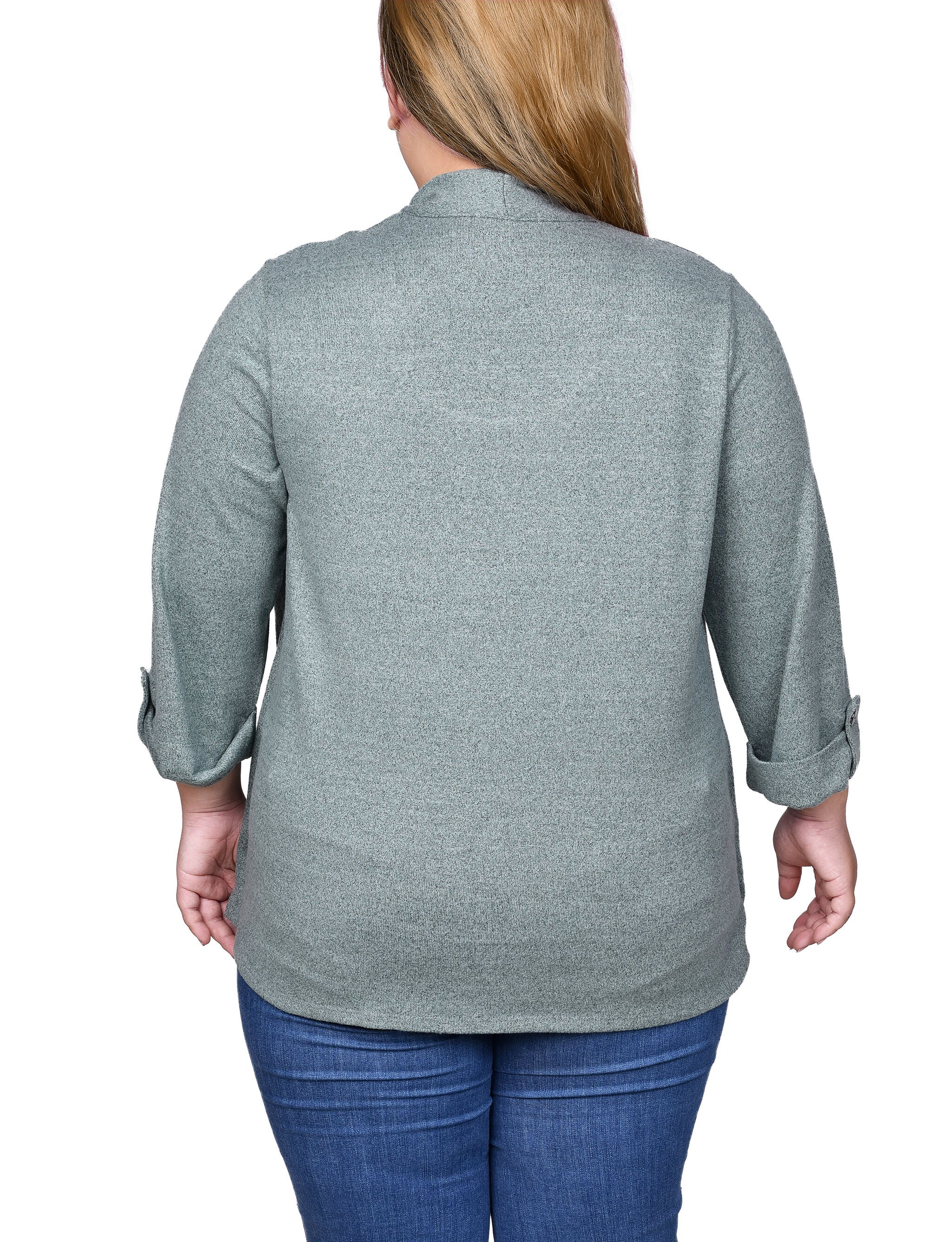 3/4 Sleeve Two In One Top, Hunter Green, alternate image number 1