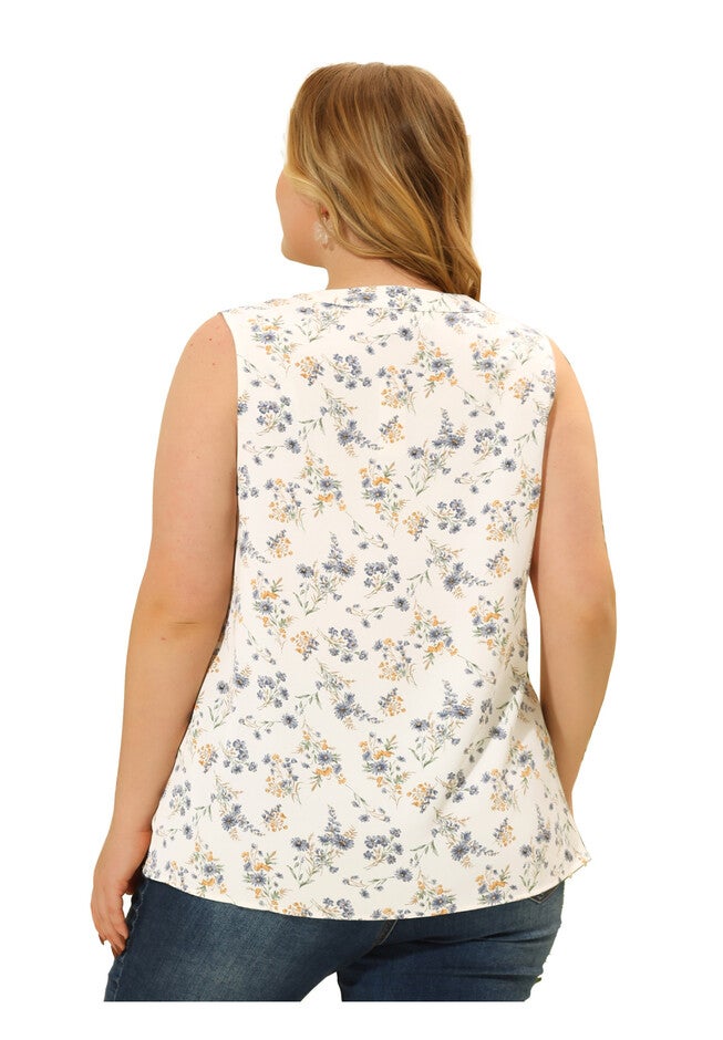 Floral Blouse Sleeveless Tank Top, White / White, alternate image number 3