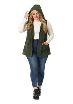 DRAWSTRING LIGHTWEIGHT SLEEVELESS CARGO HOODED ANORAK UTILITY VEST