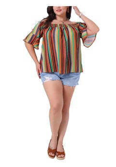 Boho Off Shoulder Short Sleeve Striped Top