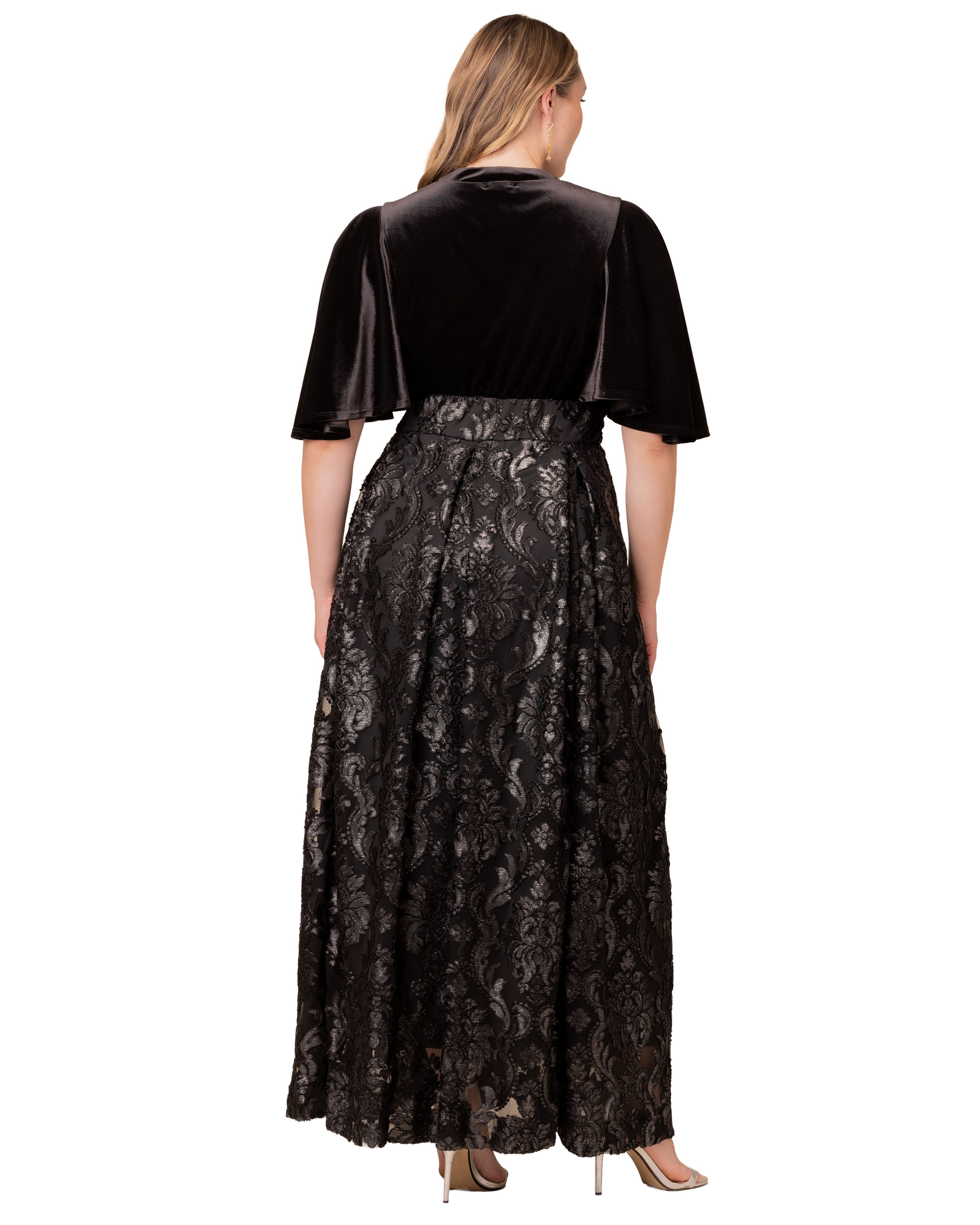 Radiant Opulence Evening Gown, SILVER DAMASK MOTIF / Black, alternate image number 1