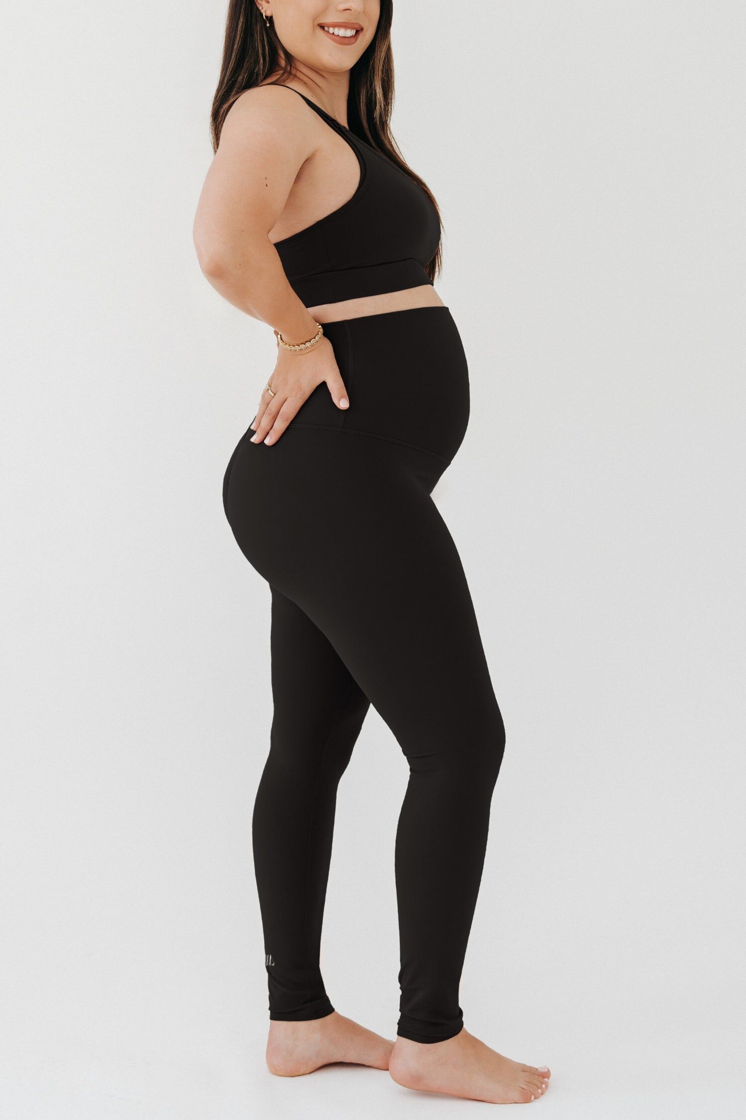 Women's Athletic Maternity Legging with Scrunched Butt Design and Supportive Belly Band, Black / Black, alternate image number 1