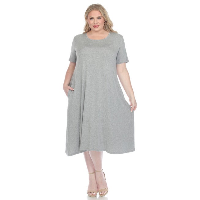 Short Sleeve Midi Dress, Heather Grey / Light Grey, alternate image number 4