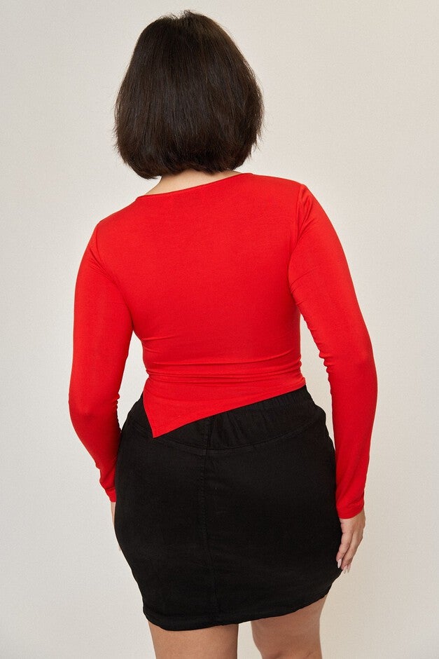 Chloe Asymmetrical Split Top, Cherry / Red, alternate image number 3