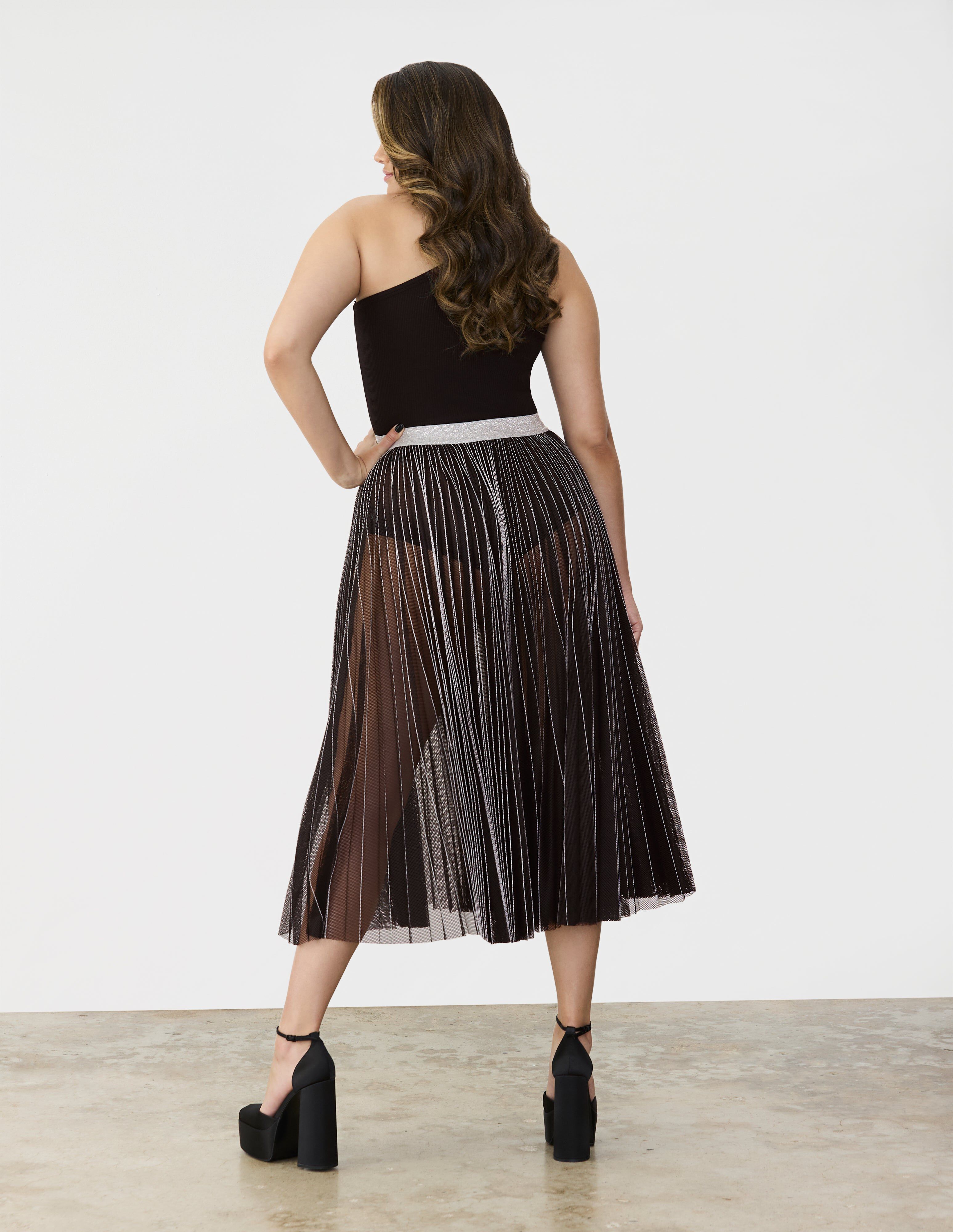 Sunpleaated Mesh Skirt, Black / Black, alternate image number 2