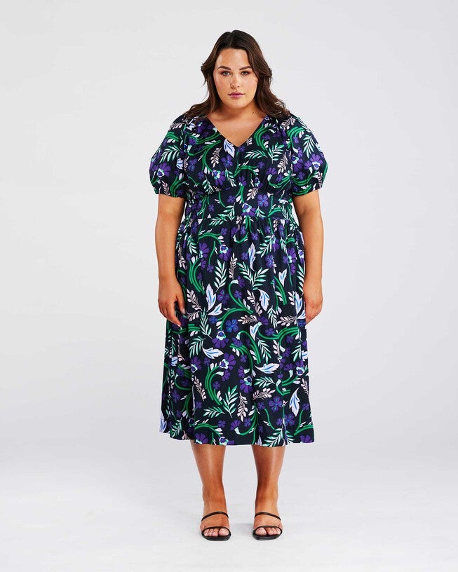 Ultraviolet Floral Dress, Print / Black, alternate image number null