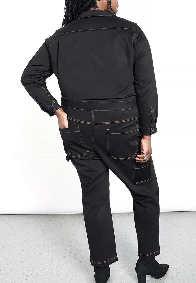 The Essential Long Sleeve Coverall, BLACK / Black, alternate image number 2