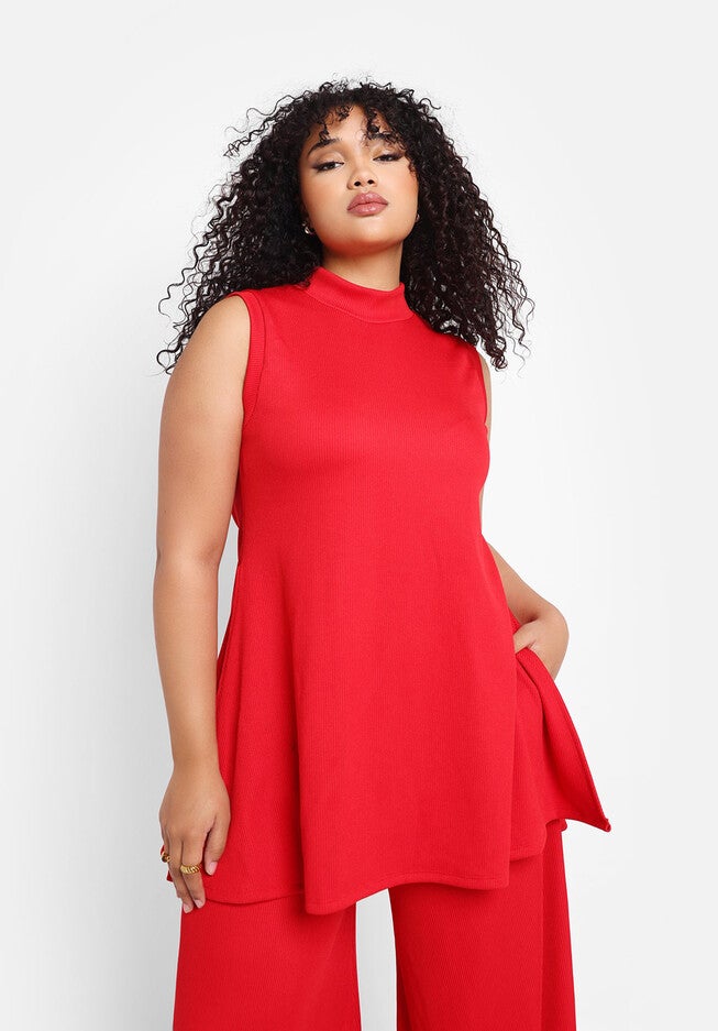 Shayla Ribbed Wide Leg Pants W. Pockets, Red / Red, alternate image number null