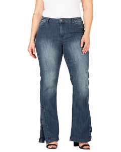 Rainie Light Hand-Sanded Plus Size Stretch Denim High-Waist Slit Hem Jeans