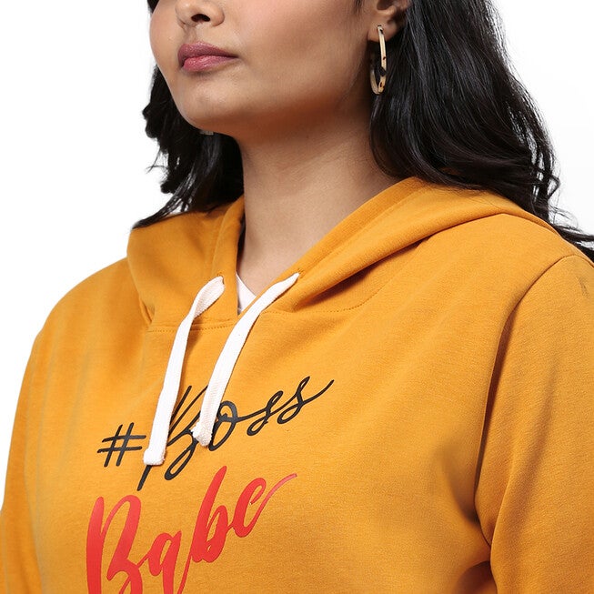 Mustard "Boss Babe" Hooded Sweatshirt, Mustard / Mustard, alternate image number null
