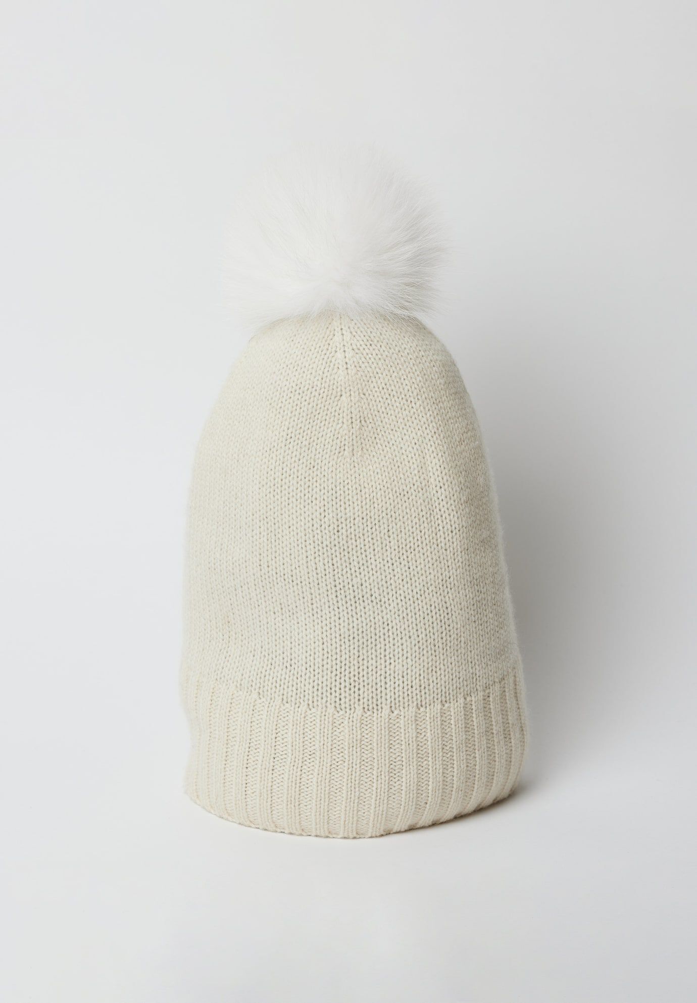 Classic Cashmere Slouch Hat with Faux Fur Pom, Ivory / Ivory, alternate image number 1