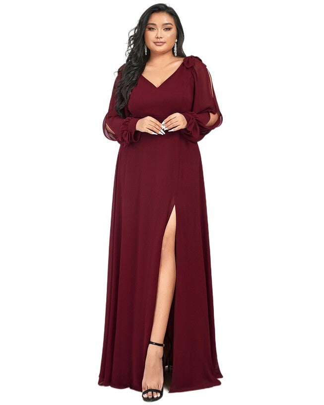 Open Lantern Sleeve A-Line Bridesmaid Dress, , alternate image number null