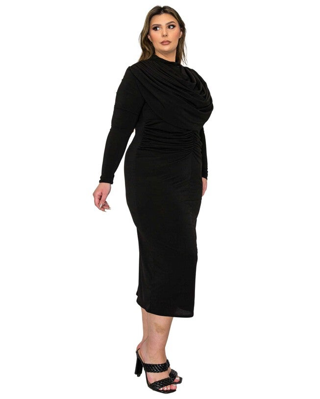 Aurora Ruffled Bodycon Dress, Black / Black, alternate image number 1