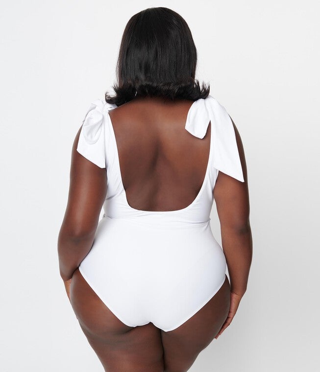 White Plunge One Piece Swimsuit, , alternate image number null
