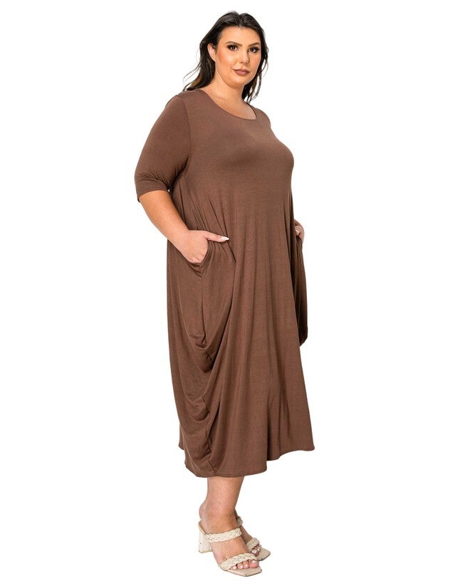 EVELYN BUBBLE HEM POCKET DRESS, Tobacco Dark / Brown, alternate image number 1