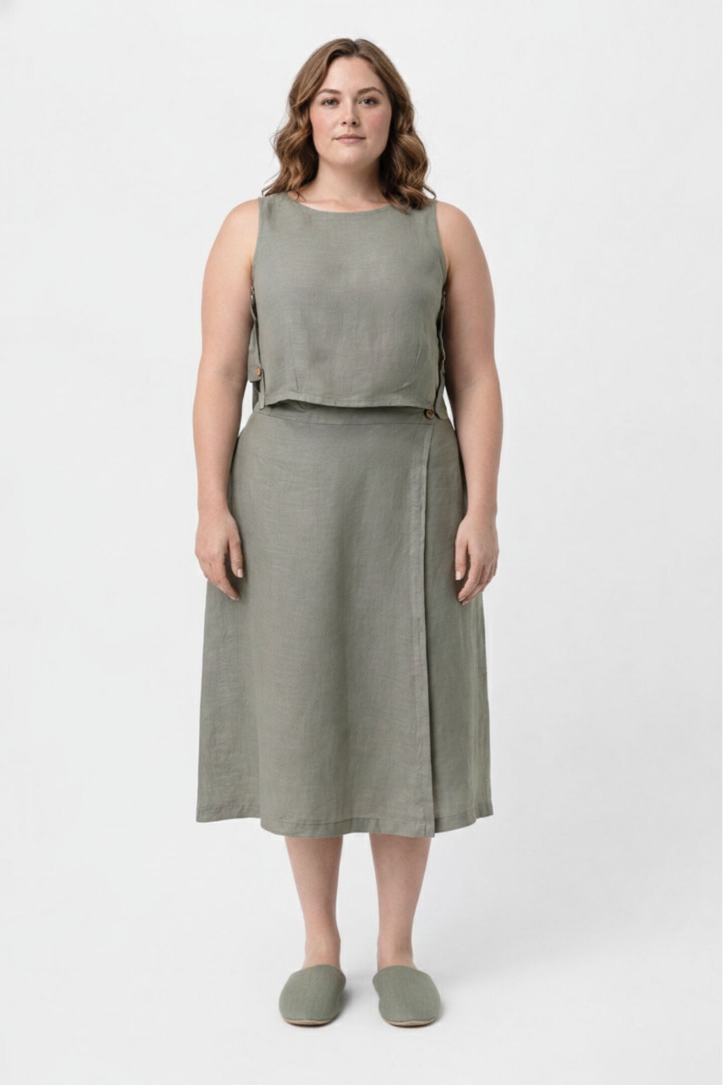 Overlap Midi Skirt, Hemp Dark Green / Light Green, alternate image number 1
