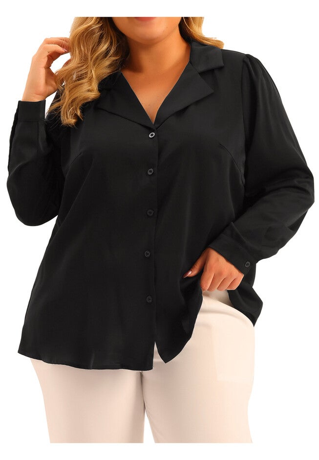 Casual Collar Long Sleeve Button Down Shirt, Black / Black, alternate image number 2