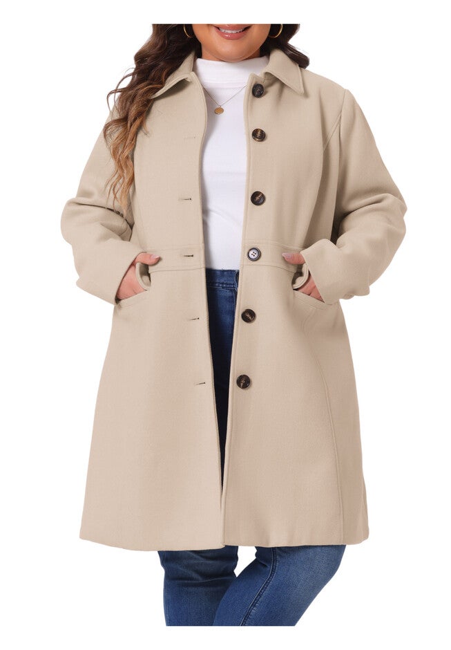 PETER PAN COLLAR SINGLE BREASTED WINTER LONG COAT, Beige / Beige, alternate image number 2