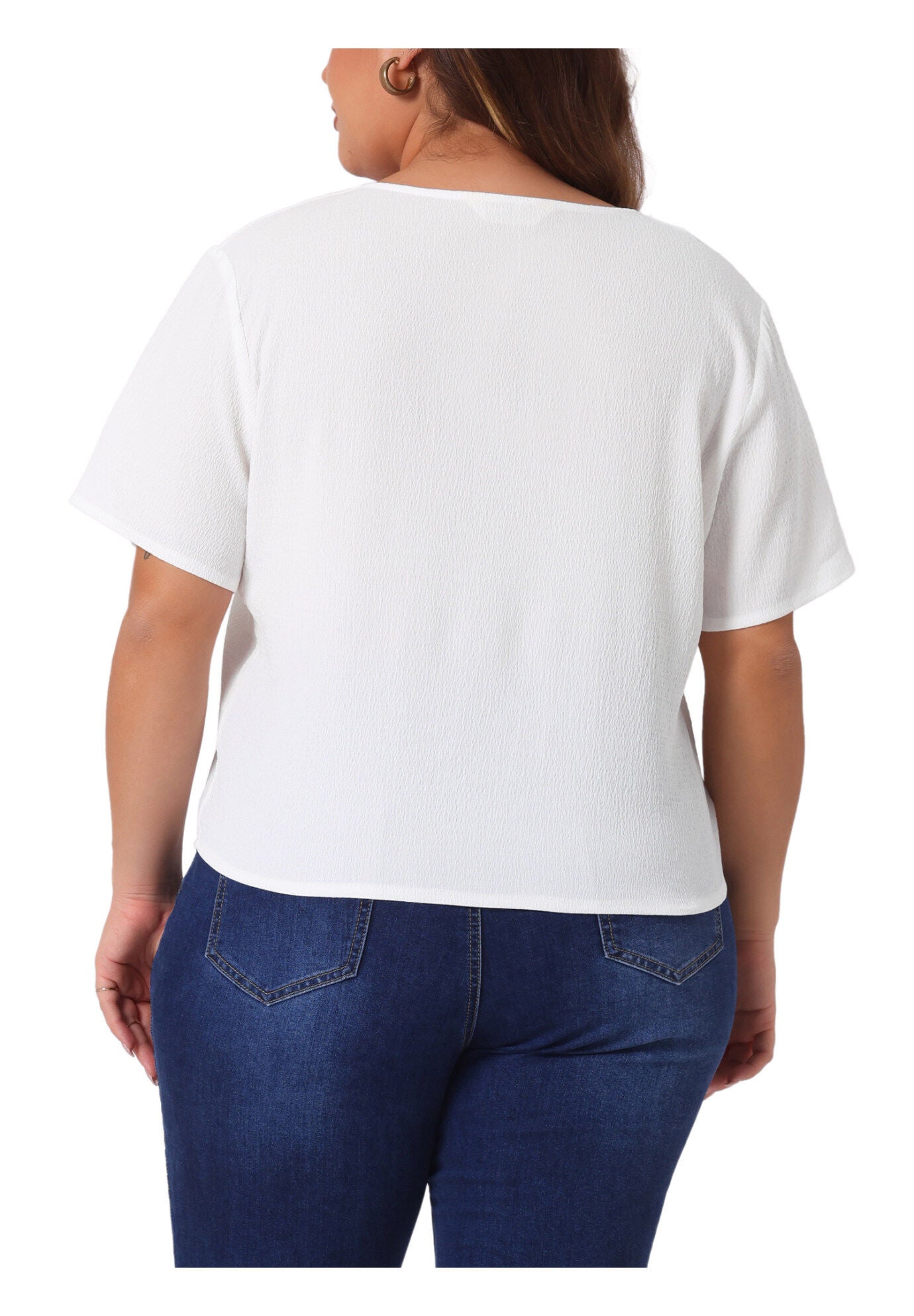 V Neck Short Sleeve Shirt with Split Hem, White / White, alternate image number 3