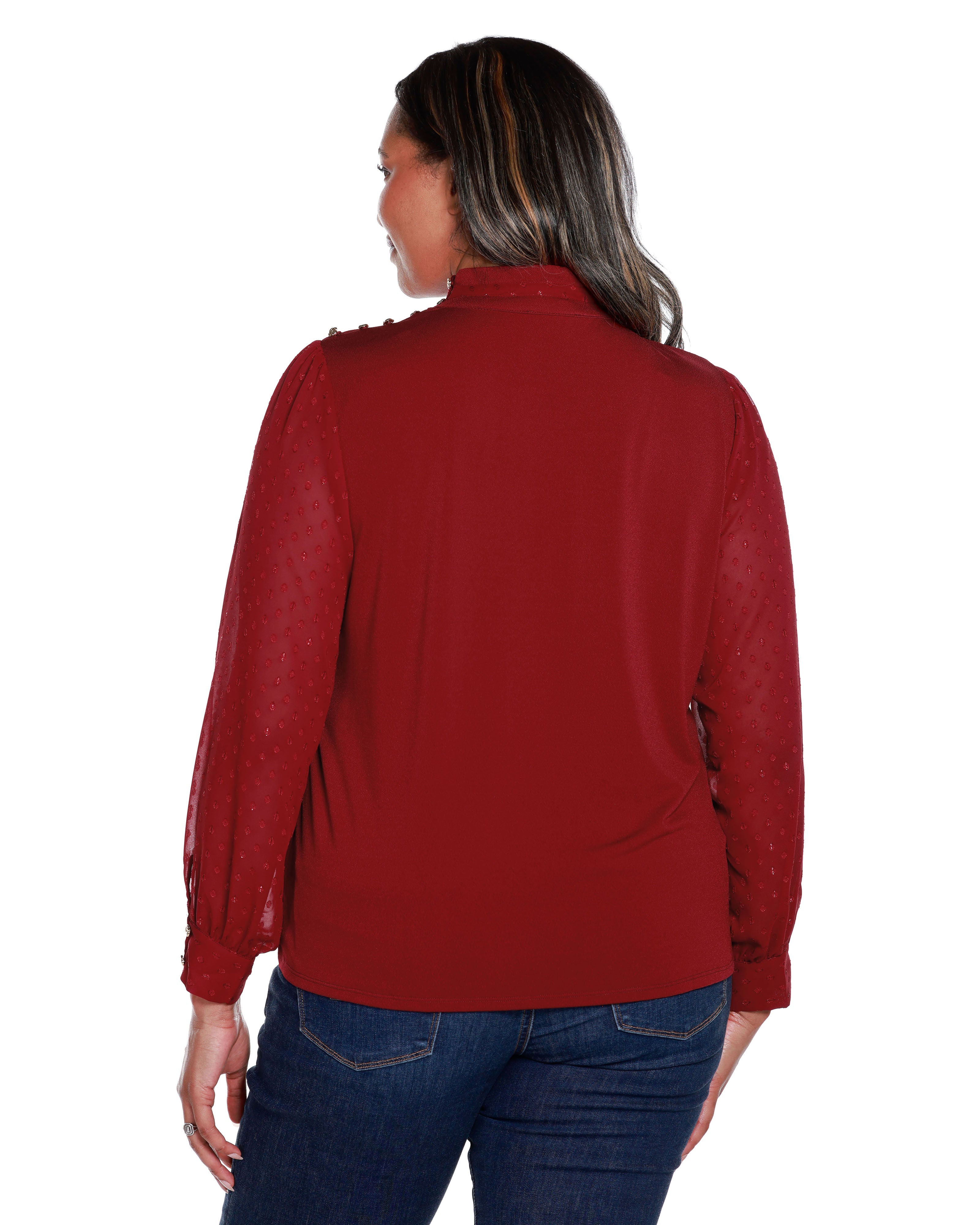 CLIP-DOT CHIFFON SLEEVE KNIT BLOUSE, Cranberry / New Wine, alternate image number 1
