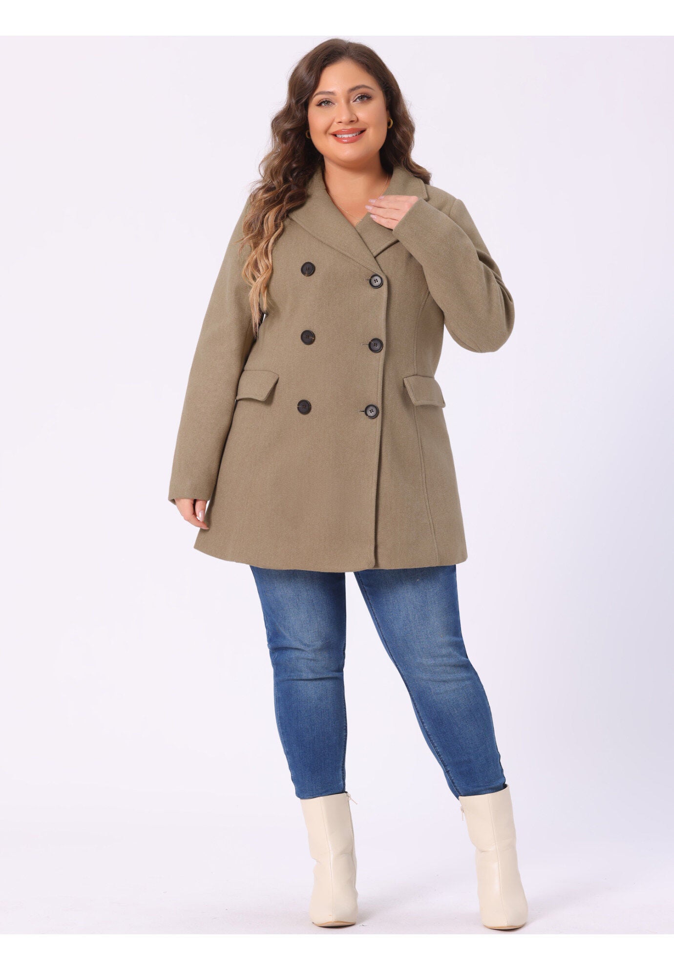 NOTCHED LAPEL DOUBLE BREASTED COAT, Light Brown / Brown, hi-res image number 0