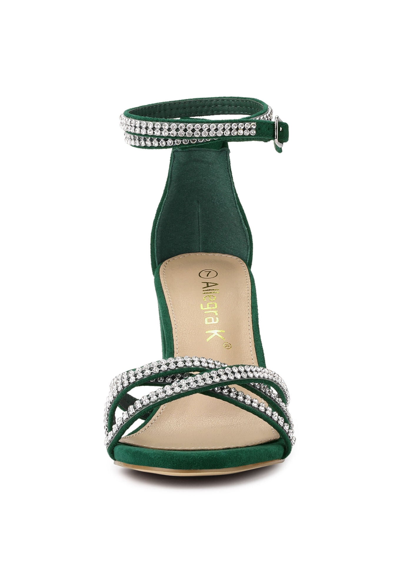 Rhinestones Strappy Chunky Heel Sandals, Dark Green / Forest Green, alternate image number 1