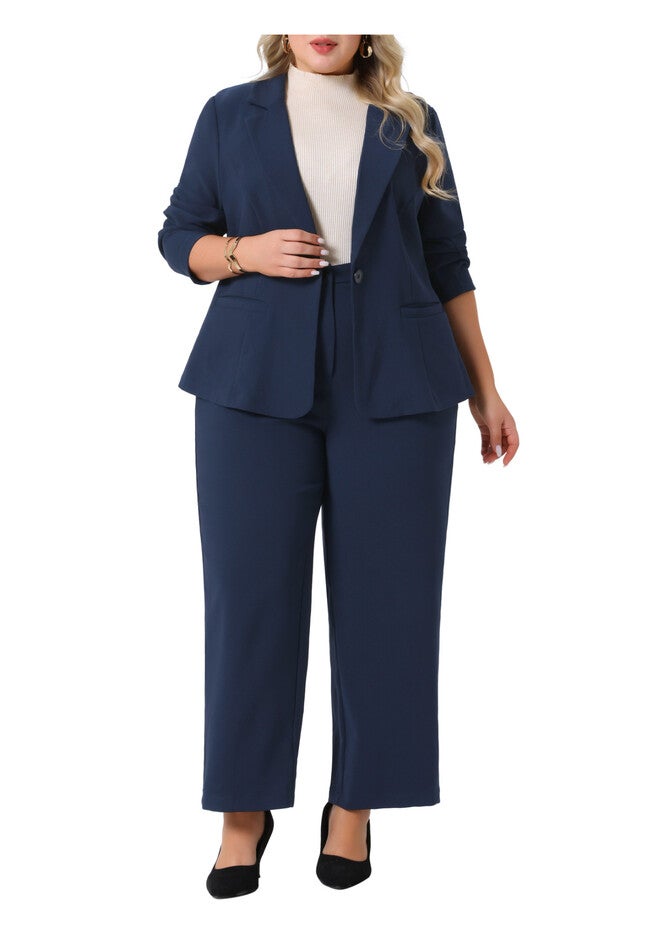 TWO PIECE BLAZER JACKET AND PANTS SUIT SET, Navy Blue / Navy, alternate image number null