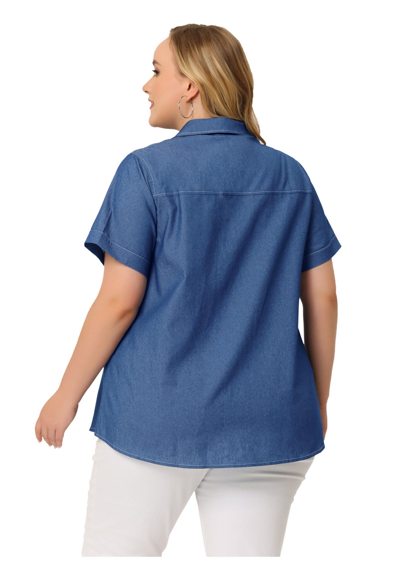 Workwear Short Sleeve Button Down Chambray Shirt, Dark Blue / Navy, alternate image number 3