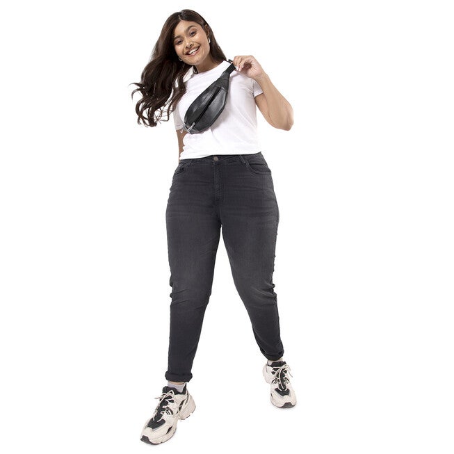PLUS SIZE WOMEN SOLID CASUAL BLACK JEANS, Black / Black, alternate image number null