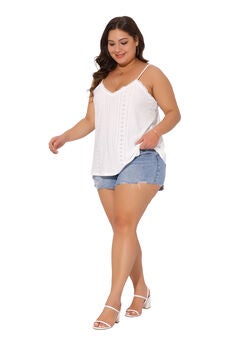 Summer Eyelet Jersey V Neck Cami Tops