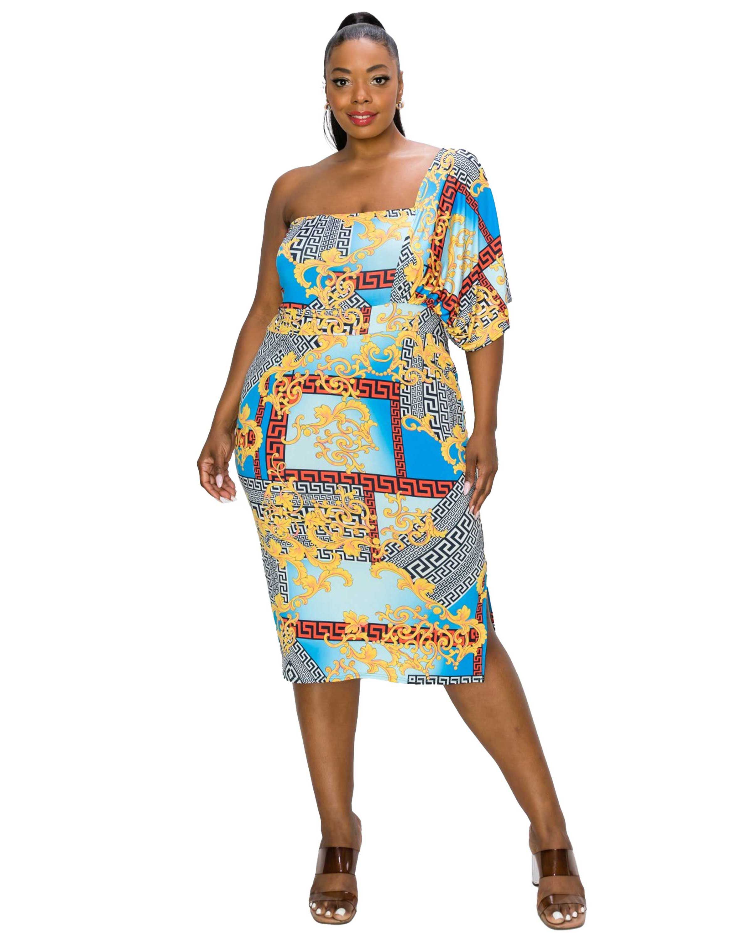 WANDA ONE SHOULDER MIDI DRESS, Blue Royalty / Light Blue, hi-res image number 0