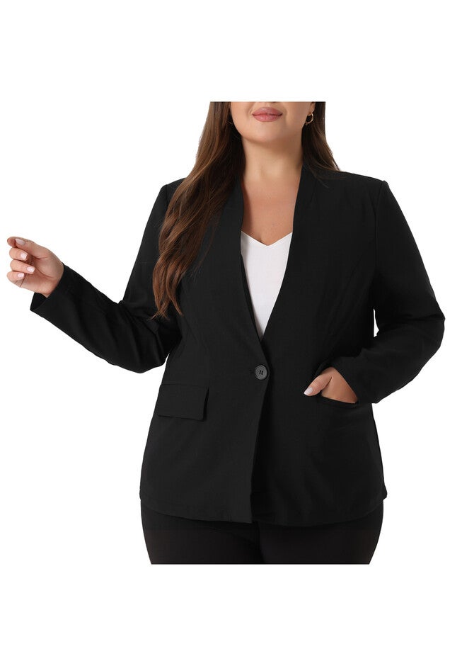 OFFICE WORK BUSINESS SUIT BLAZER JACKET, Black / Black, alternate image number 2